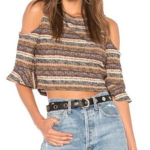 BCBGeneration Striped Cold Shoulder Cropped Knit Top Size XS